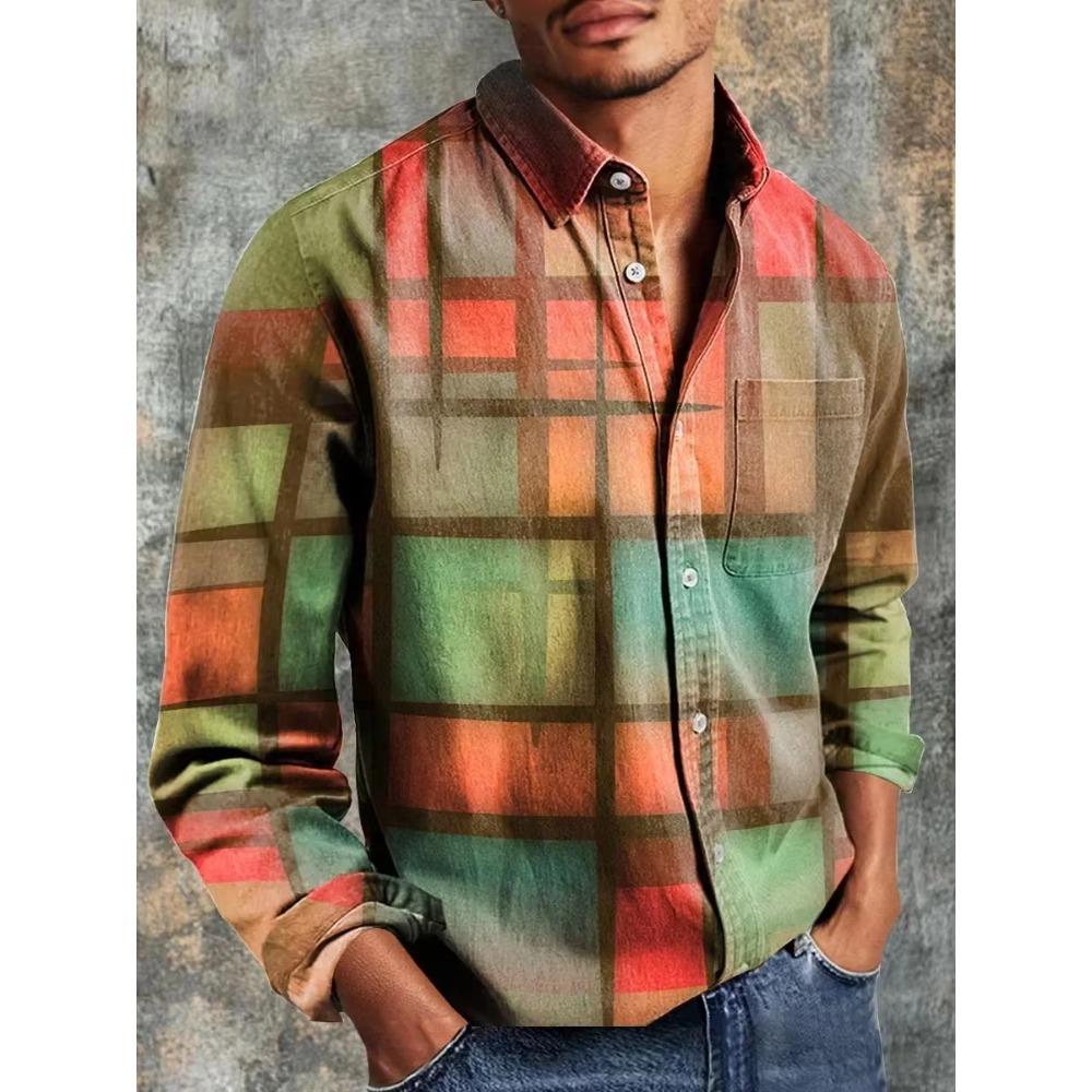 Abstract Casual Fashion Patchwork Design Linen Shirt Floral 3D Printed New Style Comfortable Fit Long Sleeve Casual Shirt