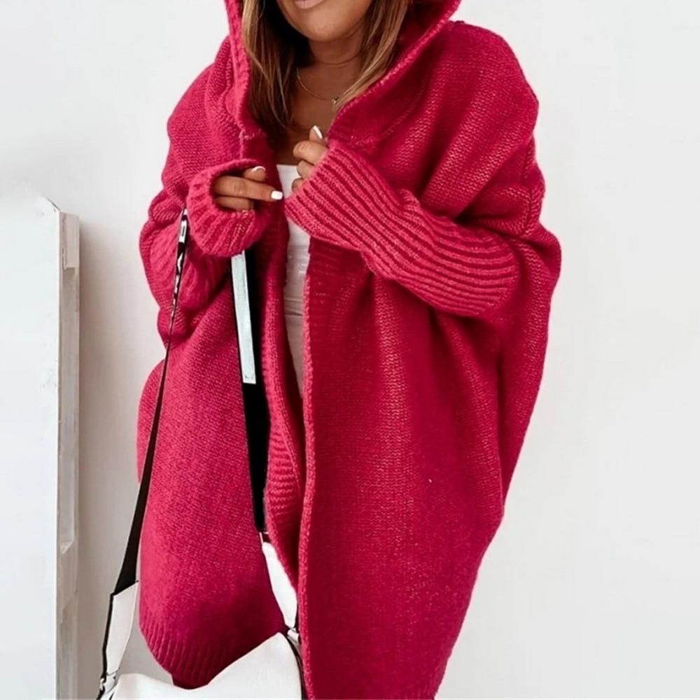 Mid-length All-match Cardigan Women Korean Fashion Loose Batwing Sleeve Sweaters Autumn Loose Hooded Sweater Women's Jacket
