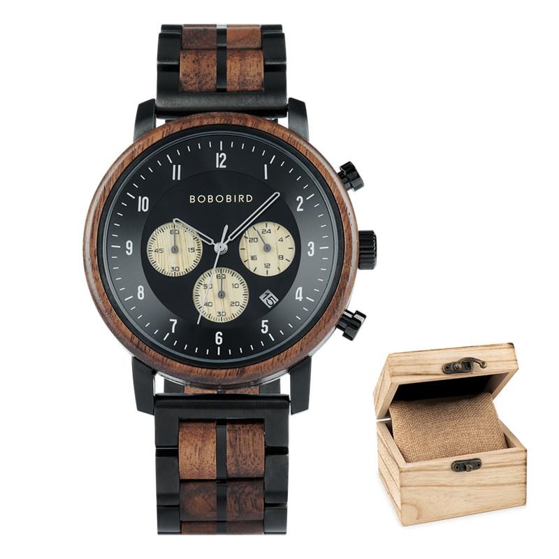 BOBO BIRD Men's Watches Luxury Handmade Wooden Wrist Watch for Men Genuine Leather Band OEM Dropshipping