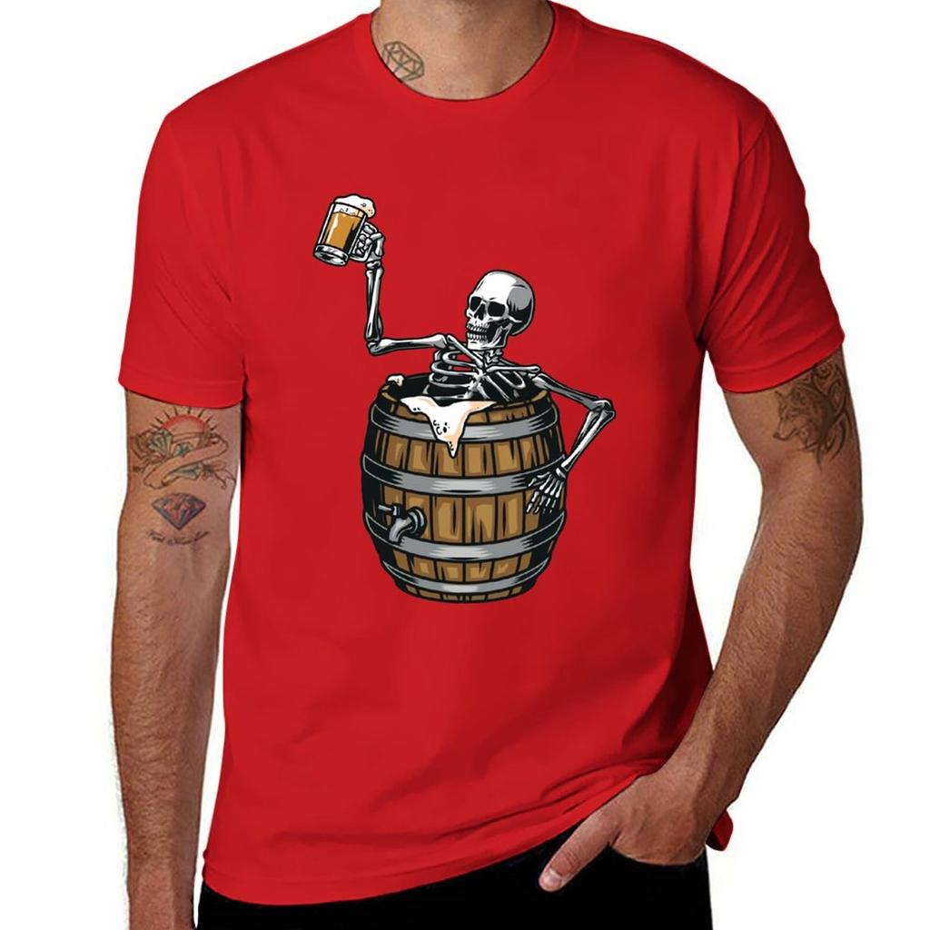 Skeleton Drinking Beer T-Shirt Customizeds Tees Customs Design Your Own Sweat Fruit of the Loom Mens T Shirts