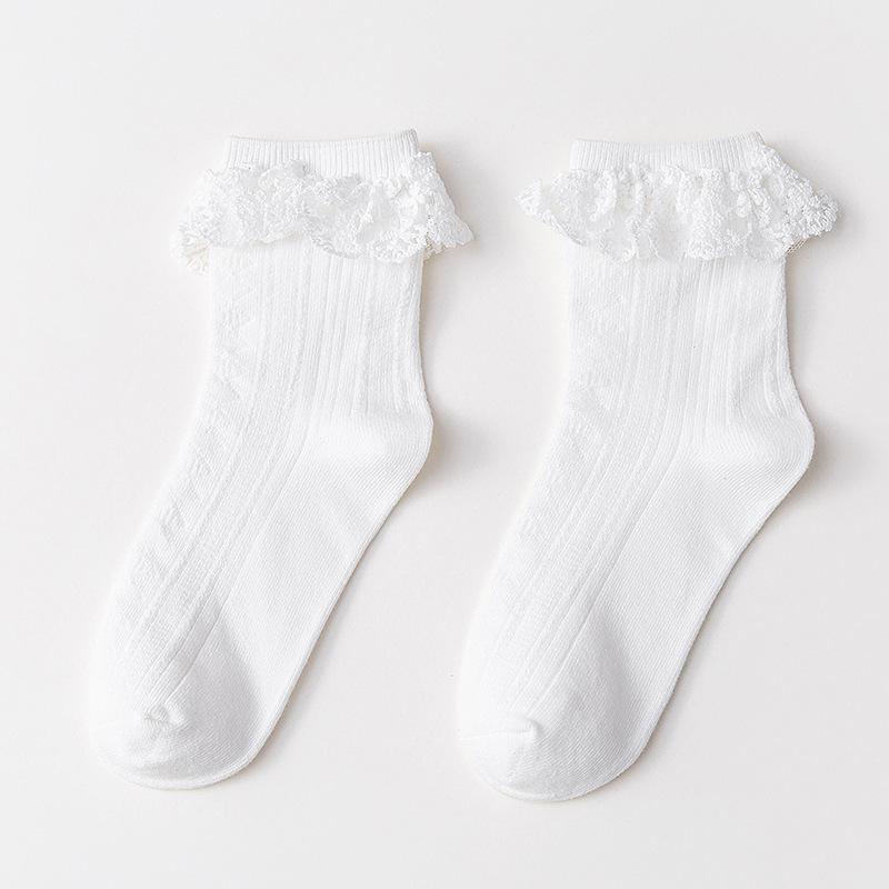 Lolita Style Japanese Kawaii Women Socks Cute Frilly Ruffle Socks Solid White Black Mesh Lace Girls Sweet Harajuku Short Socks