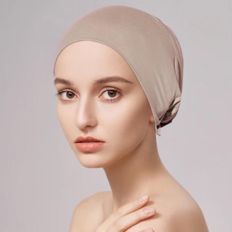 Модальный Мерсеризованный Хлопок Эластичная Кулиска Базовая Шапочка Однотонный Женский Хиджаб