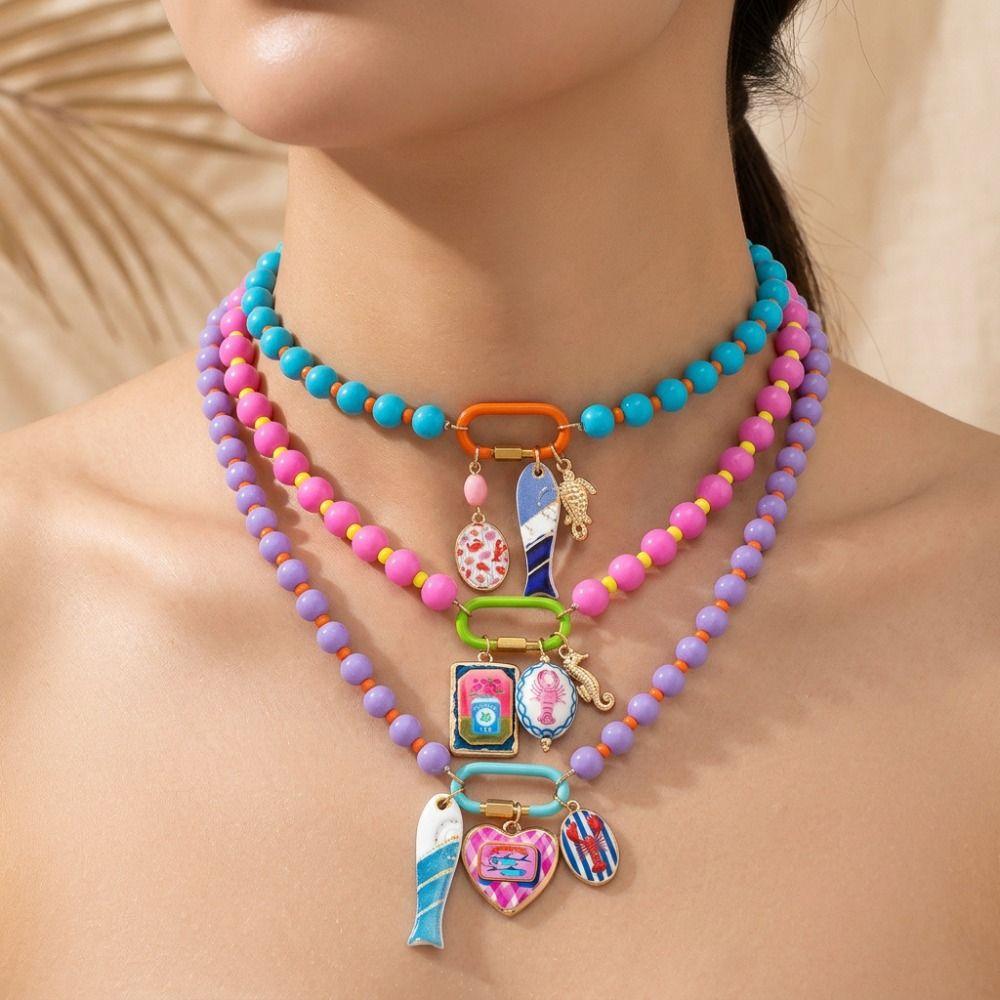 Handmade Beaded Necklace Starfish Shell Charm Multi-Layer Necklace Boho Necklace Jewelry Gifts