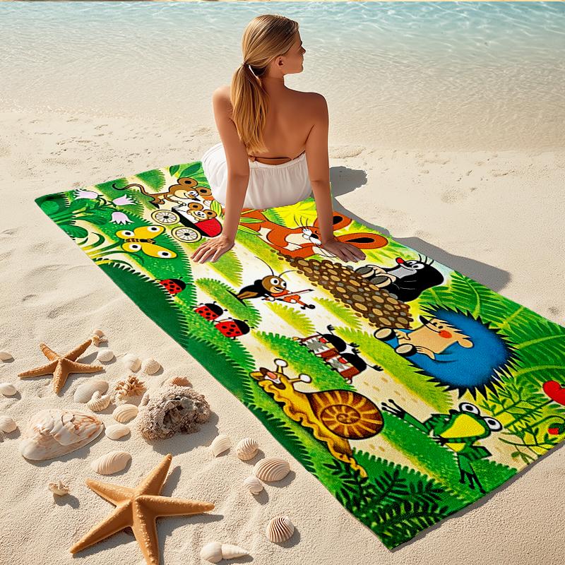 1Pc Forest Animal Beach Towel, Quick Dry, Multi-Use for Beach Pool Gym Yoga Home Travel, Christmas, Halloween, Xmas Gift M928489