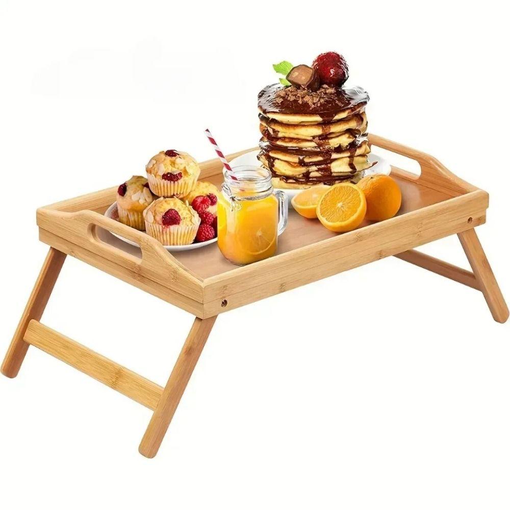 Foldable Legs Foldable Dining Table Bamboo Material Breakfast Serving Tray  Living Room