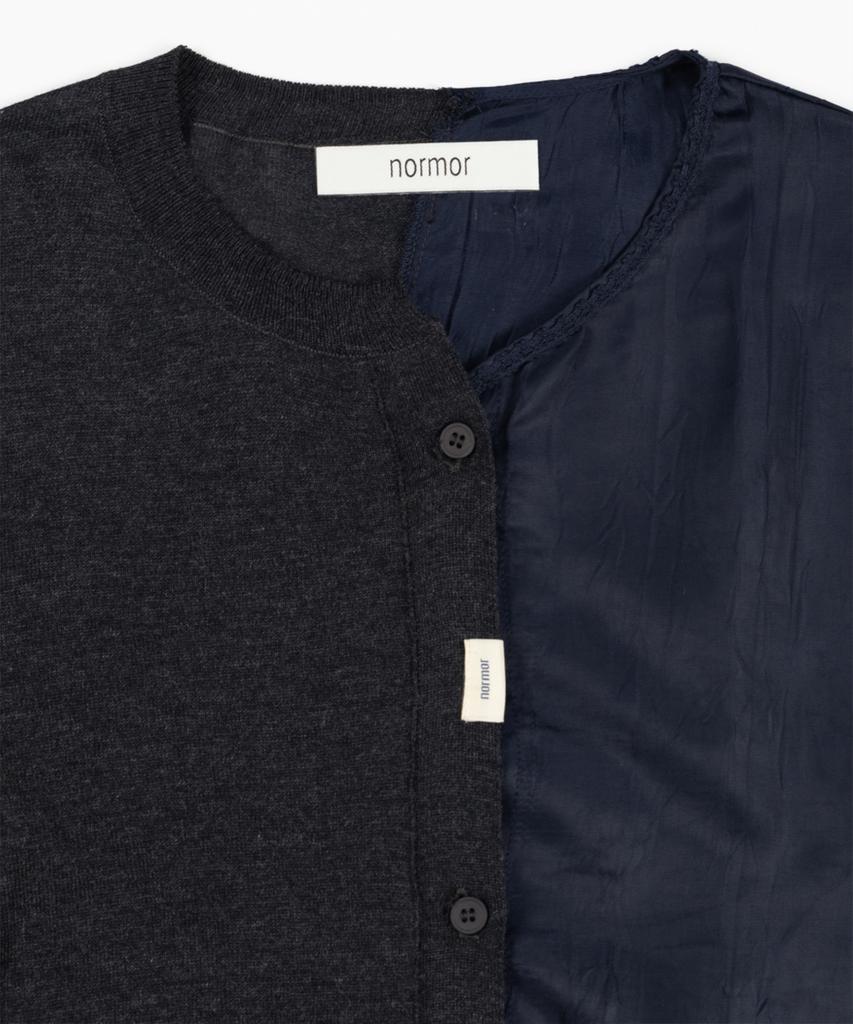 NORMOR Mixed Fabric Cardigan Charcoal