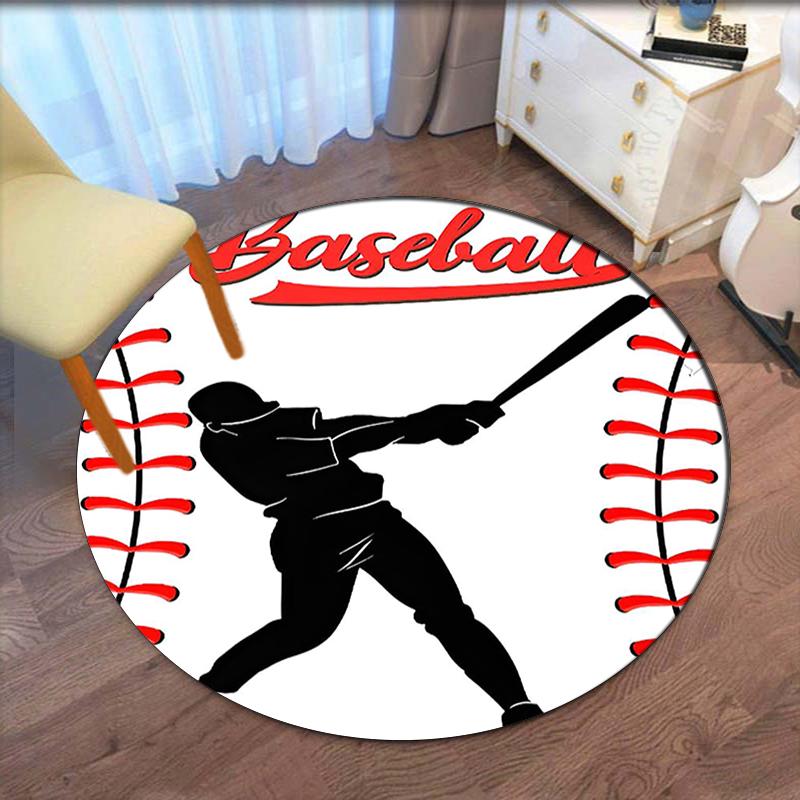 Baseball Printed Round Rug Carpet Chair Rug Area Rug Entryway Doormats,for Office Chair Living Room Bedroom Kitchen Room.