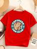 Retro Circle Capybara Fan Club Lovely Pet Cartoon Print Kids T Shirt Boys Girls Family Matching Summer Crew Neck Casual Tee