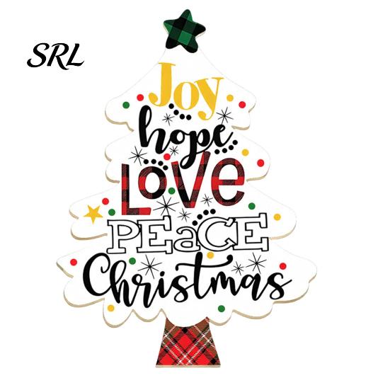 Christmas Desk Centerpiece Colorful Tree Tabletop Decor, Wooden Plaid Patterned Xmas Signs with Rustic Holiday Decor Merry Greetings, Farmhouse