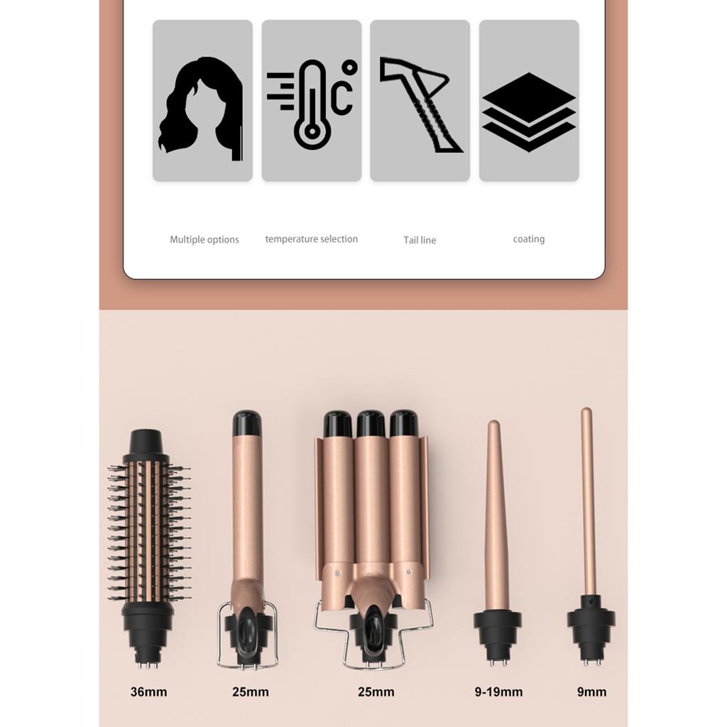 Набор щипцов для завивки волос 5-в-1, щипцы для завивки волос, палочка для выпрямления волос, щетка для выпрямления волос, колеблющаяся температура