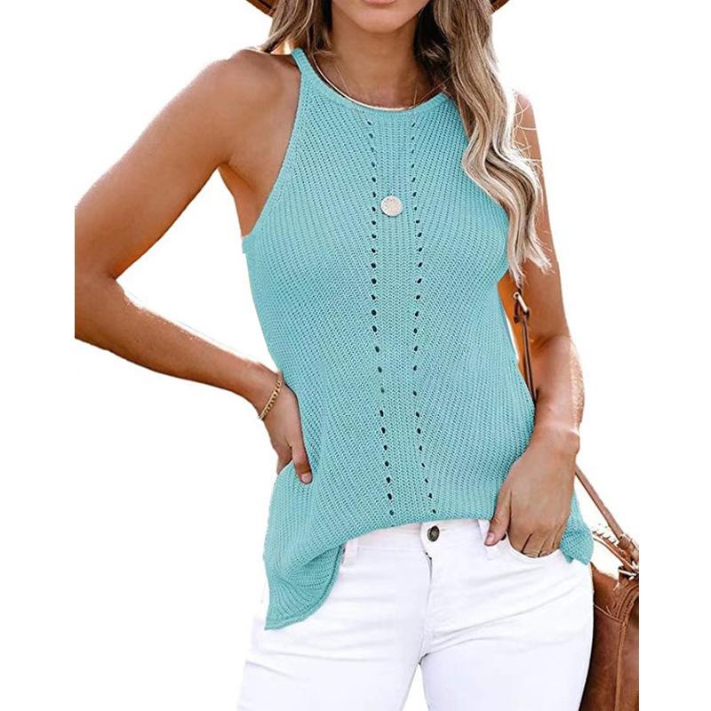 Летний женский свободный вязаный жилет с открытой шеей, сексуальный топ-майка, женский жилет