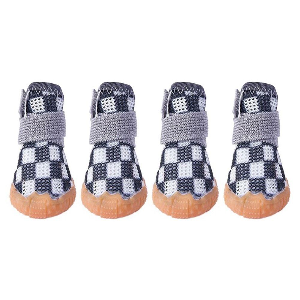 4pcs/set Anti-skid Breathable Pet Dog Shoes Wear-resistant Breathable Puppy Mesh Shoes Soft Sandwich Mesh Hollow Dog Boots