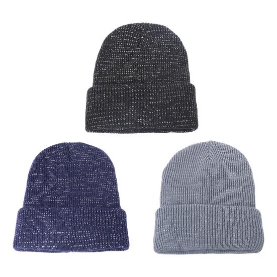 Женская вязаная шапка, светоотражающая ночью, эластичная, со сложенными полями, купольная, в стиле хип-хоп, уличный стиль, кепка знаменитостей, зимний, сохраняющий тепло головной убор