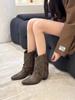 Обувь остроносые ковбойские женские сапоги полувысокие туфли для женщин джинсовые ковбойские средний каблук до середины икры мода 2024 года тренд горячий ПУ