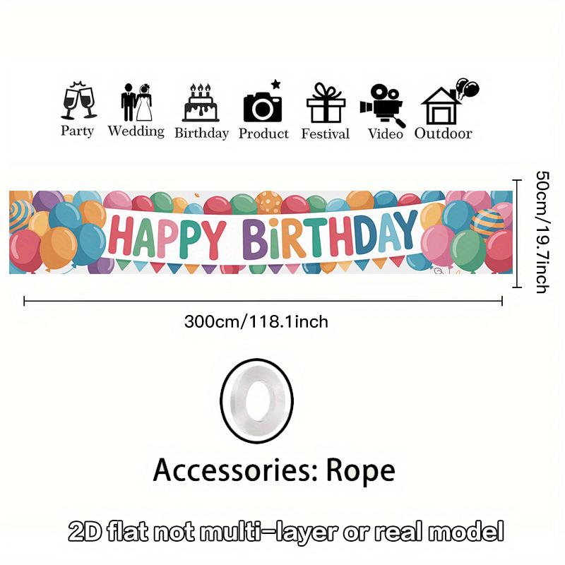 Vibrant Happy Birthday Yard Banner, Colorful Balloons Design, Polyester Outdoor Indoor Garden Home Party Decoration