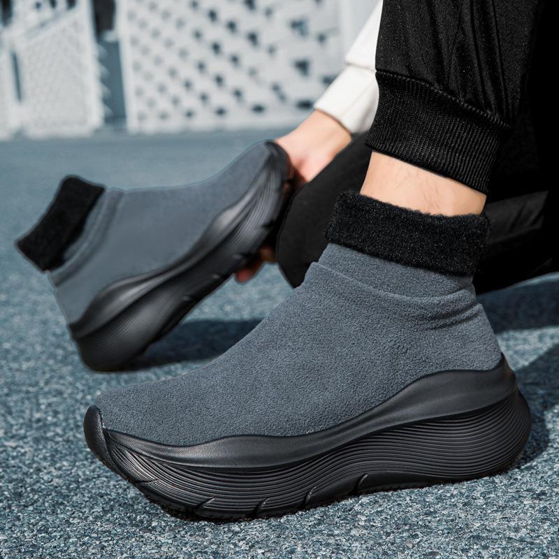 Пара больших размеров теплые плетеные из мухи утолщенные спортивные беговые с толстой подошвой увеличивающие высоту универсальные повседневные туфли-носки хлопковые туфли