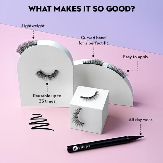 SUGAR Cosmetics Maximeyes Drama Magnetic Eyelashes & Eyeliner, Matte Finish - 02 Exceptional - Chic & Classy (Удлинение) - 3 мл