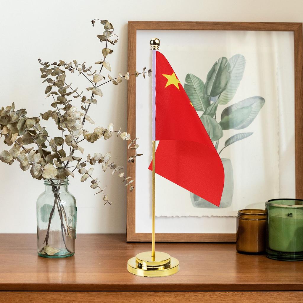 Metal Flagpole Stand Silver Desktop Iron Round Base Use Car Flag Mount Vehicle Frames