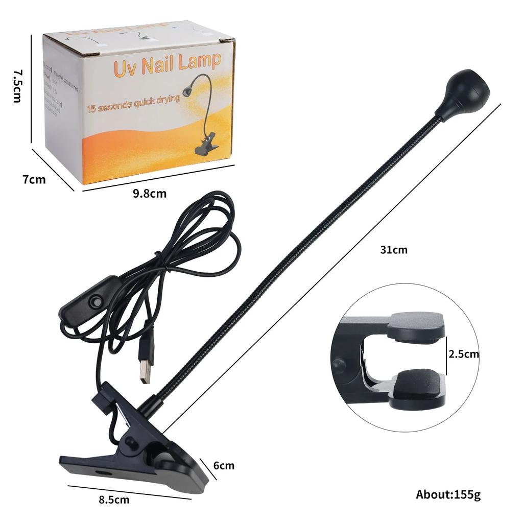 Светодиодный УФ-свет для сушки лака для ногтей, гель-клипса, гибкая настольная мини-USB-лампа для ногтей, портативная сушилка для ногтей, инструменты для маникюрного салона