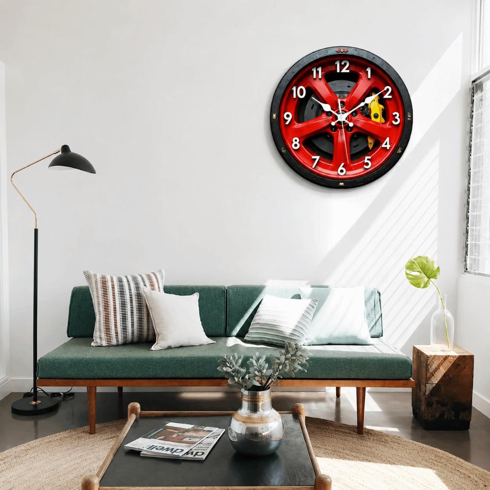 Silent 2D Flat Wall Clock 30cm Quartz Wall Clock Modern 2D Car Wheel Hub Wall Clock Bedroom