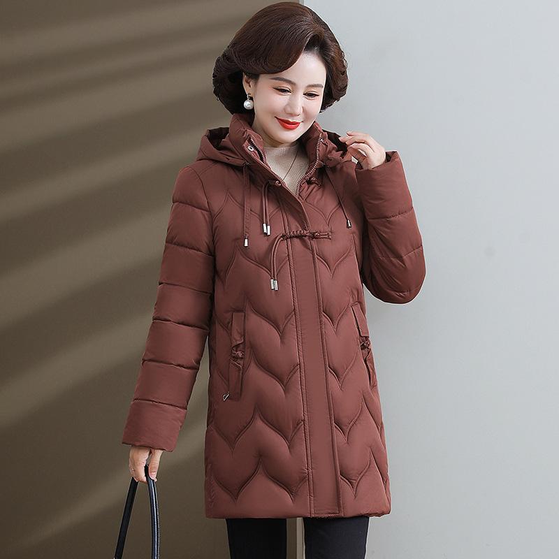 Down cotton-padded clothes women's new winter medium and long loose mother hooded thickened cotton-padded jacket