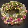 Wedding Party Glow Crown Flower Headband Garland LED Light Wreath for Women Girl Luminous Hairband Headdress Hair Accessories