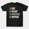 Мужская черная футболка с принтом Eat Sleep Soccer Repeat - Забавный подарок для любителей футбола Печать на трансферной бумаге без вырезания Хлопковая футболка