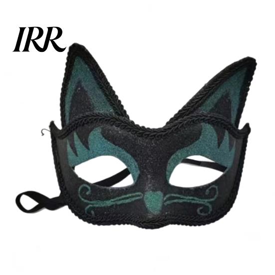 Breathable Halloween Mask Cat Half Face Mask, Glitter Venetian Masquerade Ball Accessory Rhinestone Ear for Party Costume Cosplay