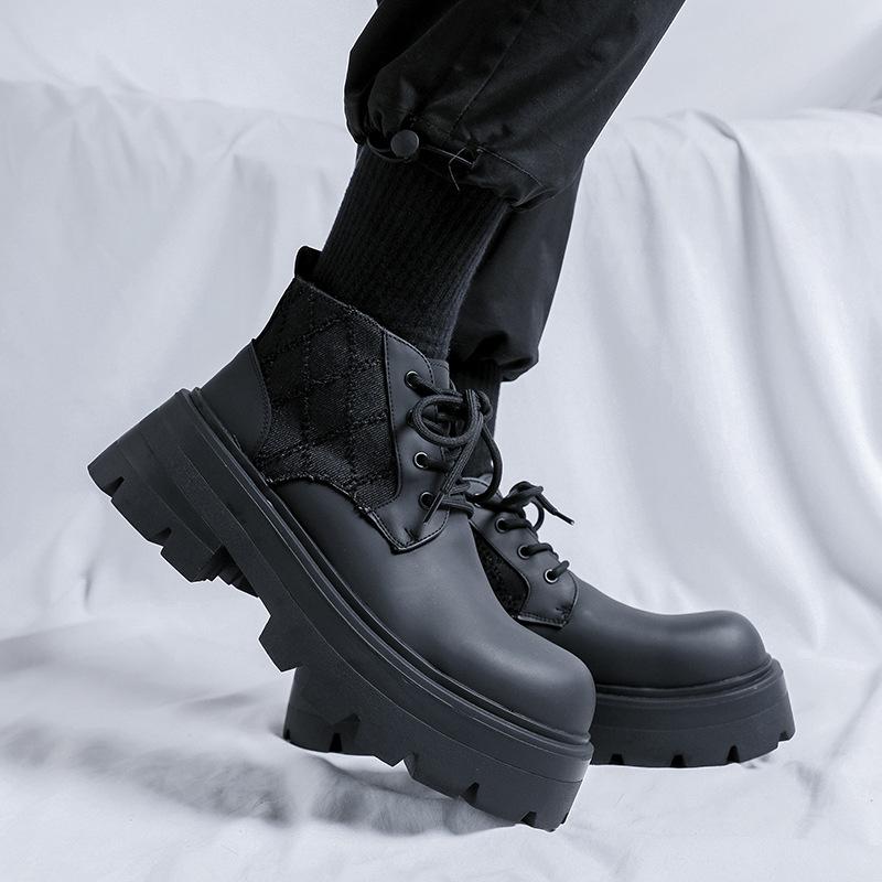 2024 new men's shoes spring and autumn casual big head leather boots thick sole inner height increase Martin boots 77068-R