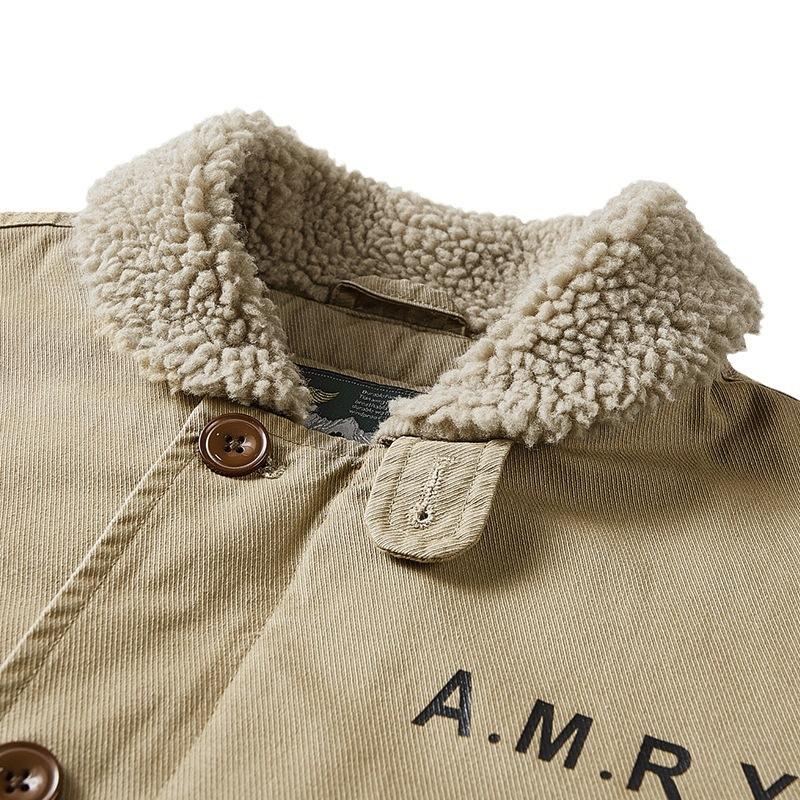 Fleece Thickened Cotton Jacket Men's Winter Military Flight Suit Tooling Lamb Fleece Lapel Jacket