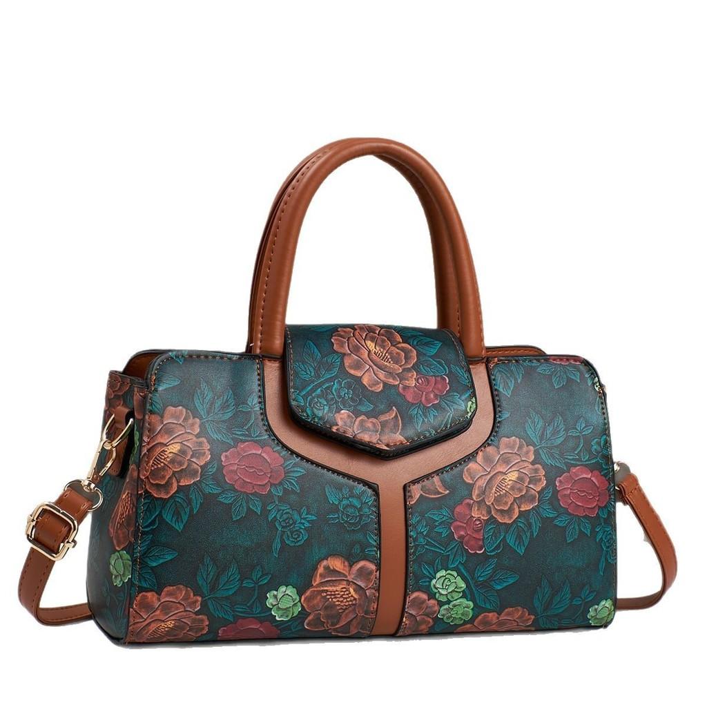 Boston Tote Bag With Splicing Prints And Pu Material For Daily Casual Use