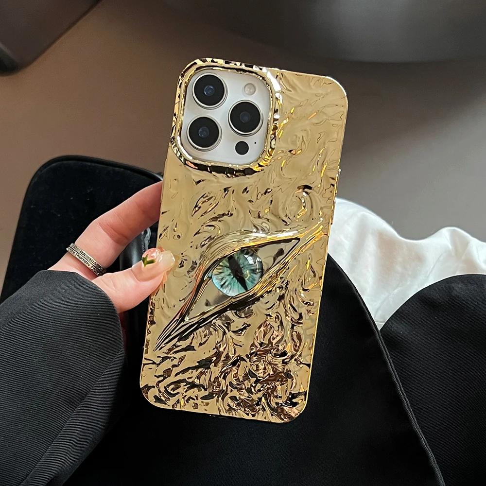 Крутой Оранжевый 3D Чехол со Злыми Глазами для iPhone 17 Air 16 15 14 13 12 11 17 Pro Max Матовый Ударопрочный Мягкий ТПУ Чехол