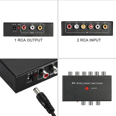 Портативный интеллектуальный AV-переключатель 2 в 1 Канал RCA Аудиовидеопереключатель с кнопочным управлением Поддержка Автоматического и Ручного режимов