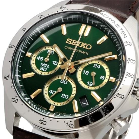 Seiko Мужские кварцевые наручные часы с секундомером 1/5 секунды SBTR017 Зелено-коричневый кожаный ремешок