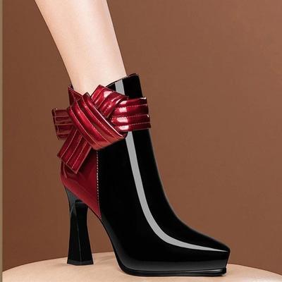 Женские ботинки челси на высоком каблуке до щиколотки, модная обувь для вечеринок, зимние новые туфли с бантом, туфли-лодочки с острым носком Mujer Zapatos