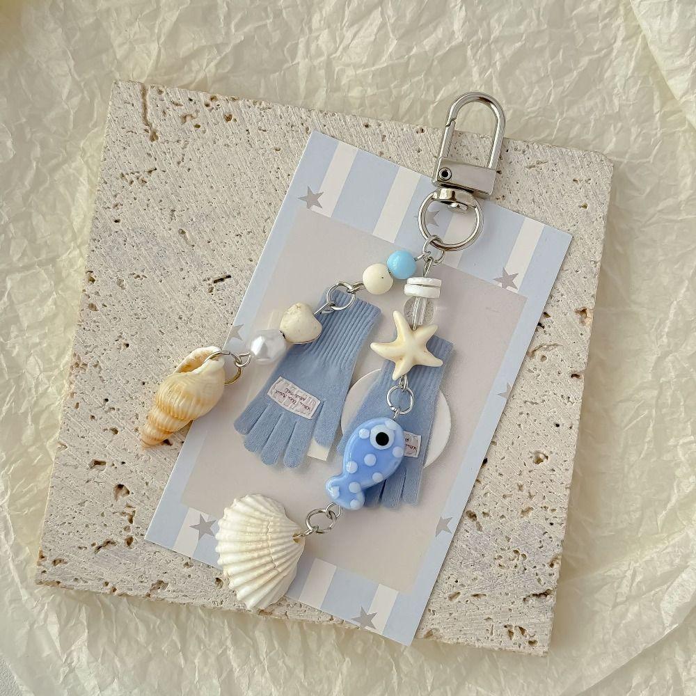 Blue Color Phone Lanyard Seashell Seashell Keychain Cute Starfish Keychain Summer Accessory