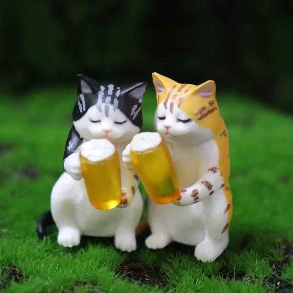 Handicraft Beer Cat Figures Cartoon Cat Statue Toy Funny Cat Center Console Ornaments  Home Decor