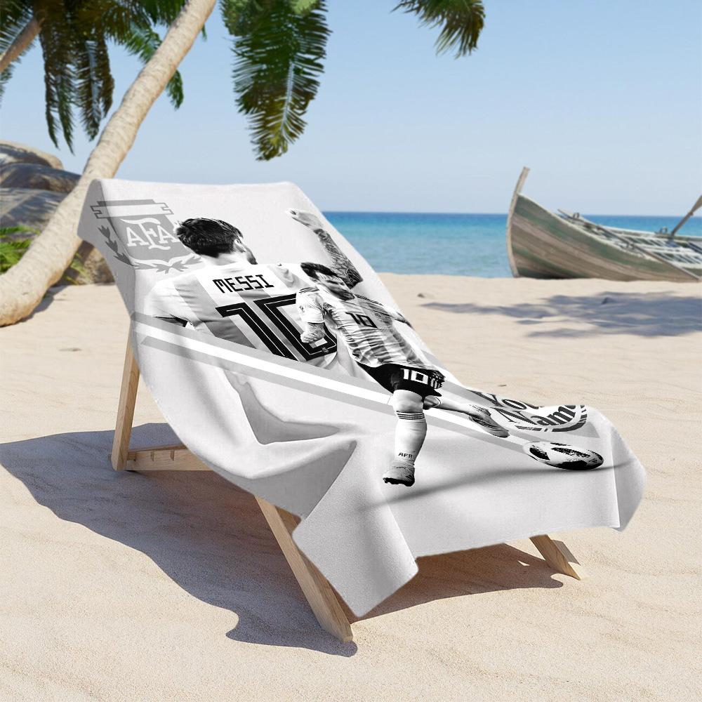 Football Messi Customized Name Beach Towel Soft Durable Quick-Dry Ideal for Travel Outdoor Swim Pool Yoga Surf Camping Hiking Gym Gift Holiday