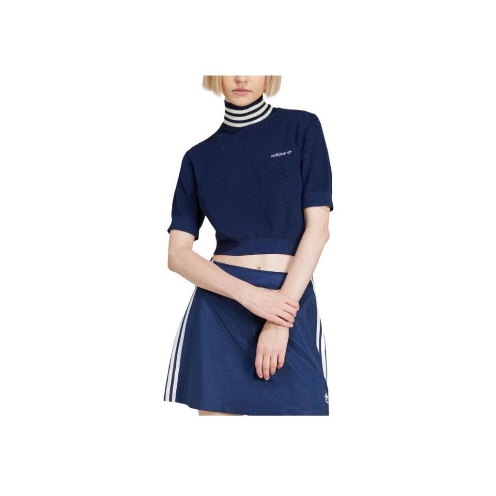 adidas Women's Night Indigo Off White Cropped Turtleneck Top JC7680
