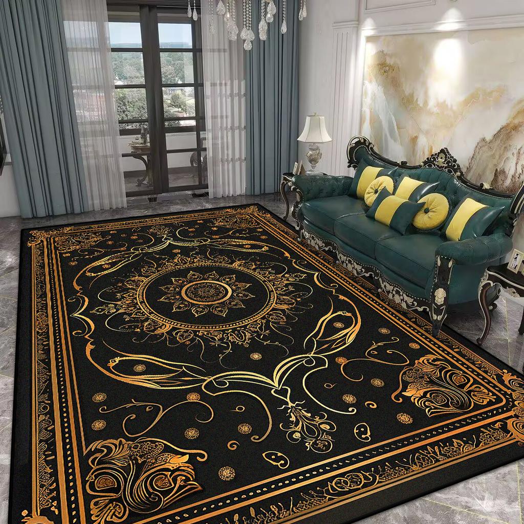 Home Decoration Luxury Black Living Room Rug Antiskid Golden Border Gaming Room Carpet Big Size Soft Entrance Door Mat Washable