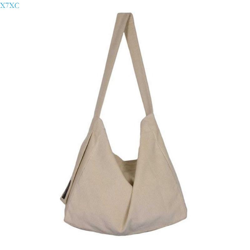 X7XC Fashionable Corduroy Shoulder Bag With Comfortable Strap Large Capacity Handbag
