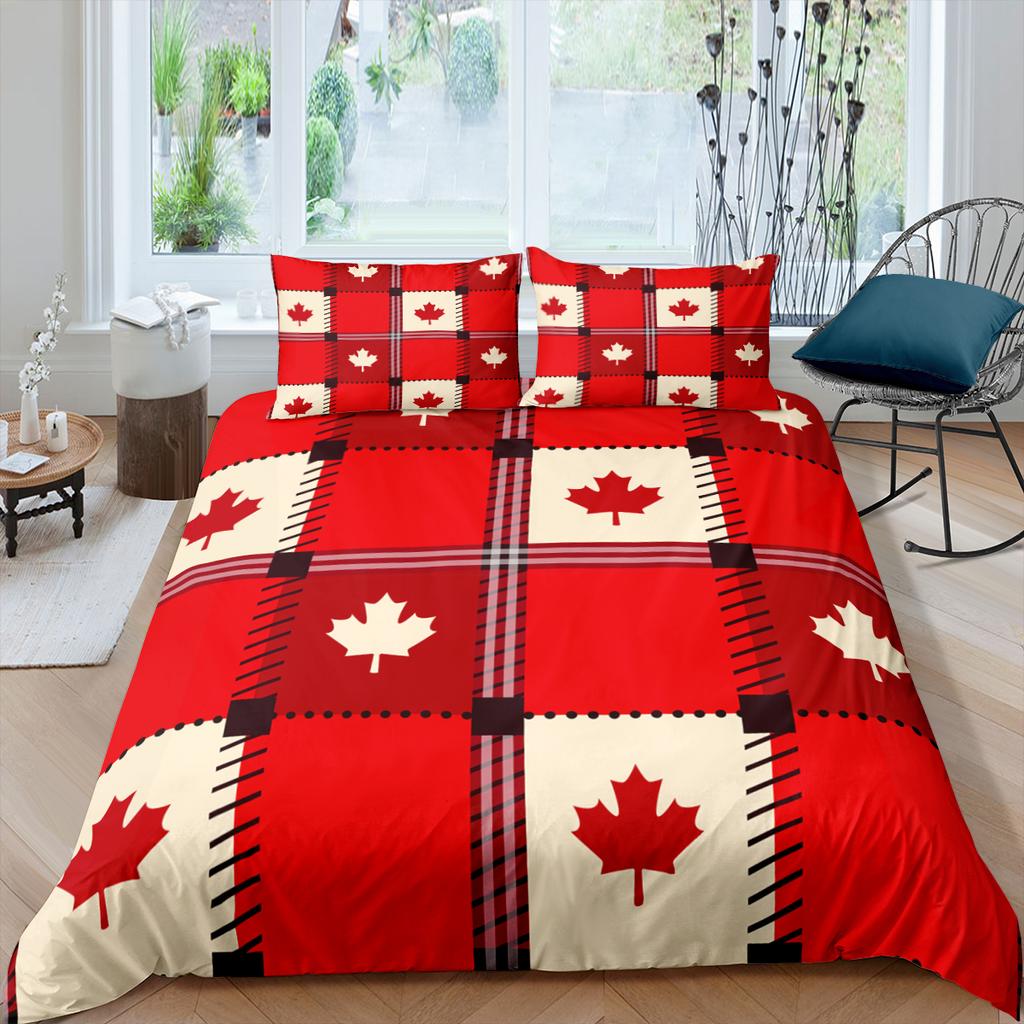 Euro Happy Canada Day Bedding Map Leaf Printed Duvets Cover Comforter Bed Single Queen King Double 2P Home Bedcloth 220X240Cm