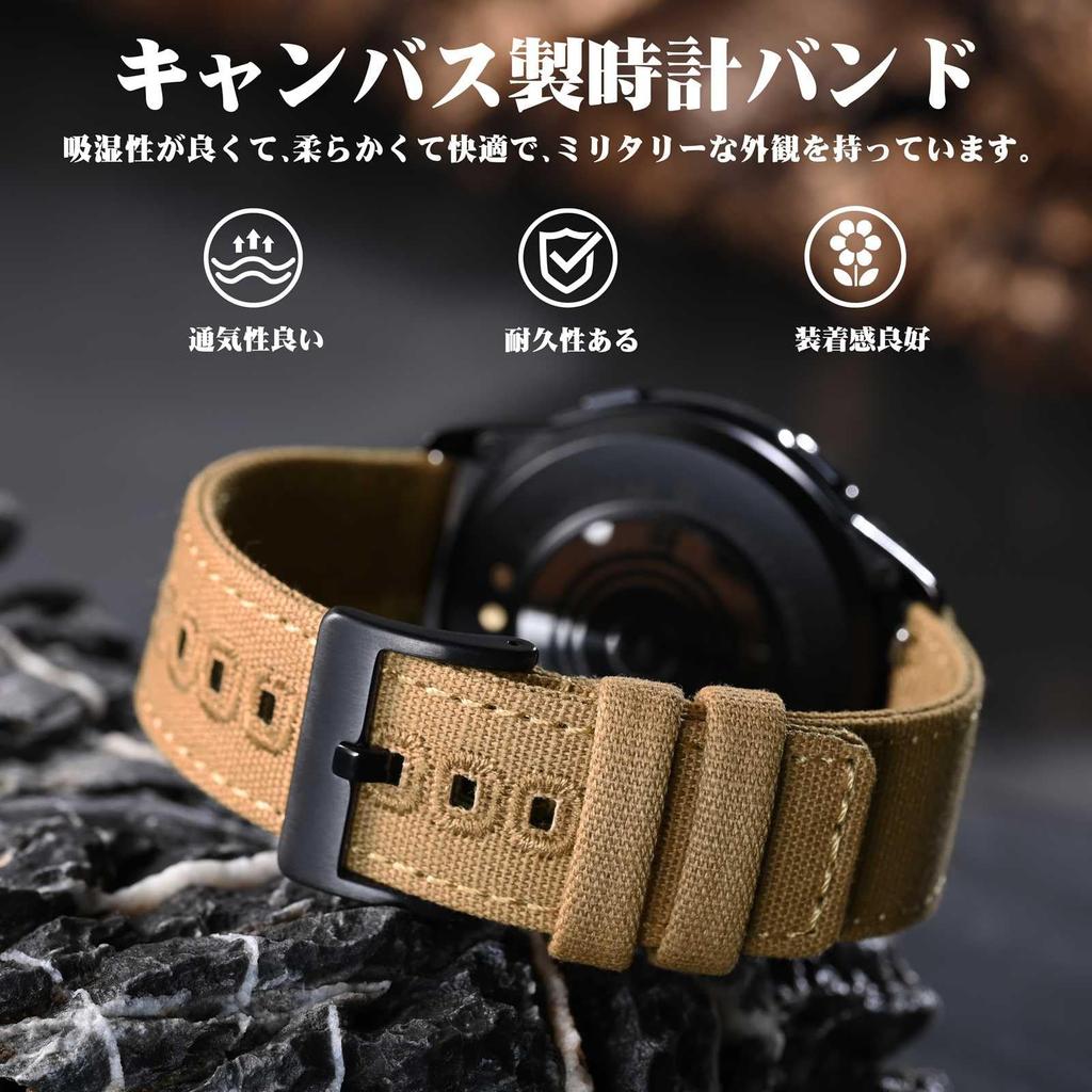 Canvas Watch Strap 24mm Watch Band Embroidered Fabric Replacement Strap Quick Release Buckle [WOCCI] Khaki/Black