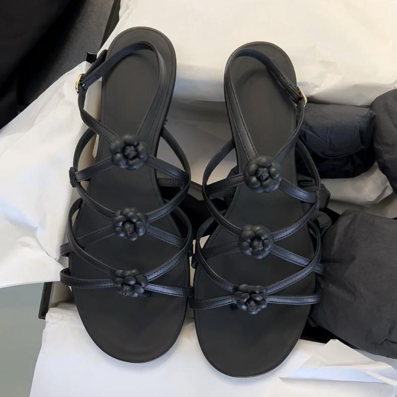 2024 Flower Sandals Flat Roman Sandals Women's Summer New Fairy Style Roman Shoes Hollow 2024 Sandals for Women Luxury Sandals