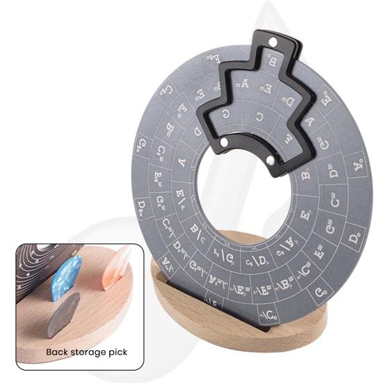 Круглый металлический инструмент для аккордов Circle of Fifths Wheel с деревянной подставкой для музыкальных инструментов