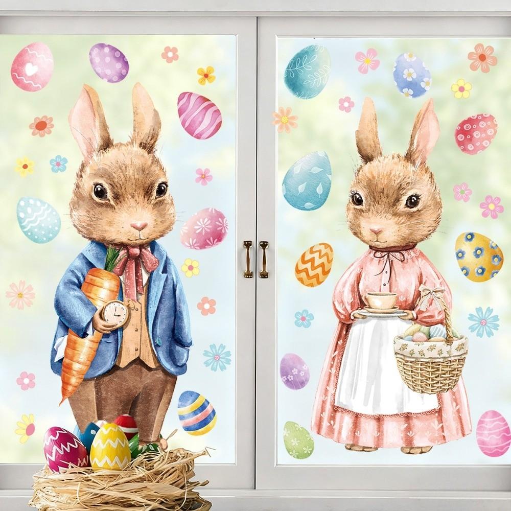 Waterproof Easter Door Stickers Creative Easter Bunny Static Cling Decal  Festive Decorations