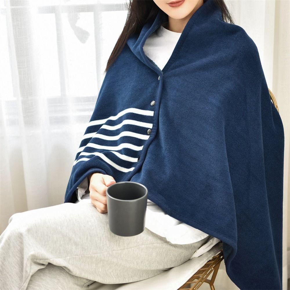 140*100cm Plush Stripe Warm Shawl Thicken Wearable Scarf Women Soft Flannel Blanket Shawl  Winter