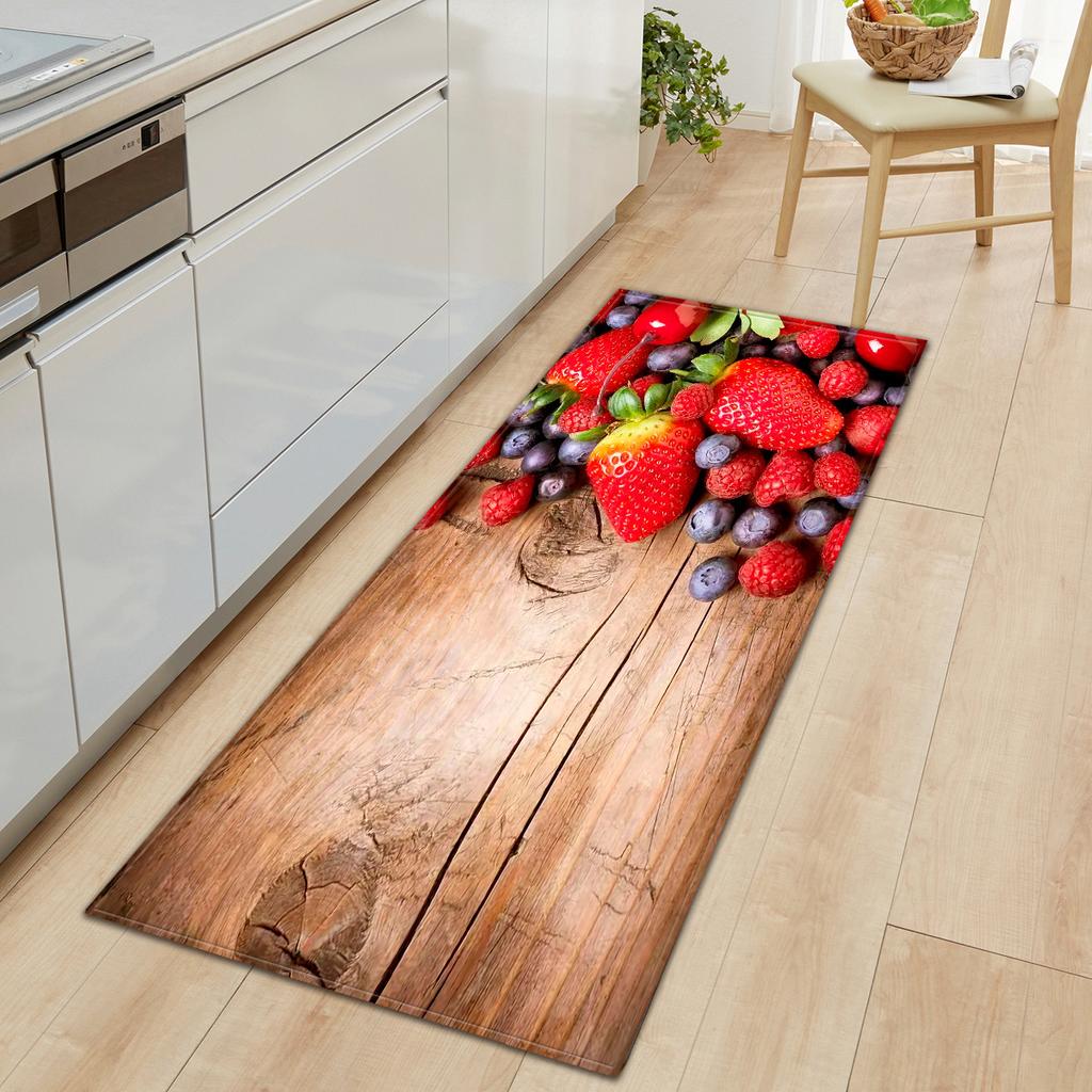 Кухонный коврик со свежими фруктами и овощами. Мягкий утолщенный кухонный коврик. Водонепроницаемый нескользящий маслостойкий напольный коврик.