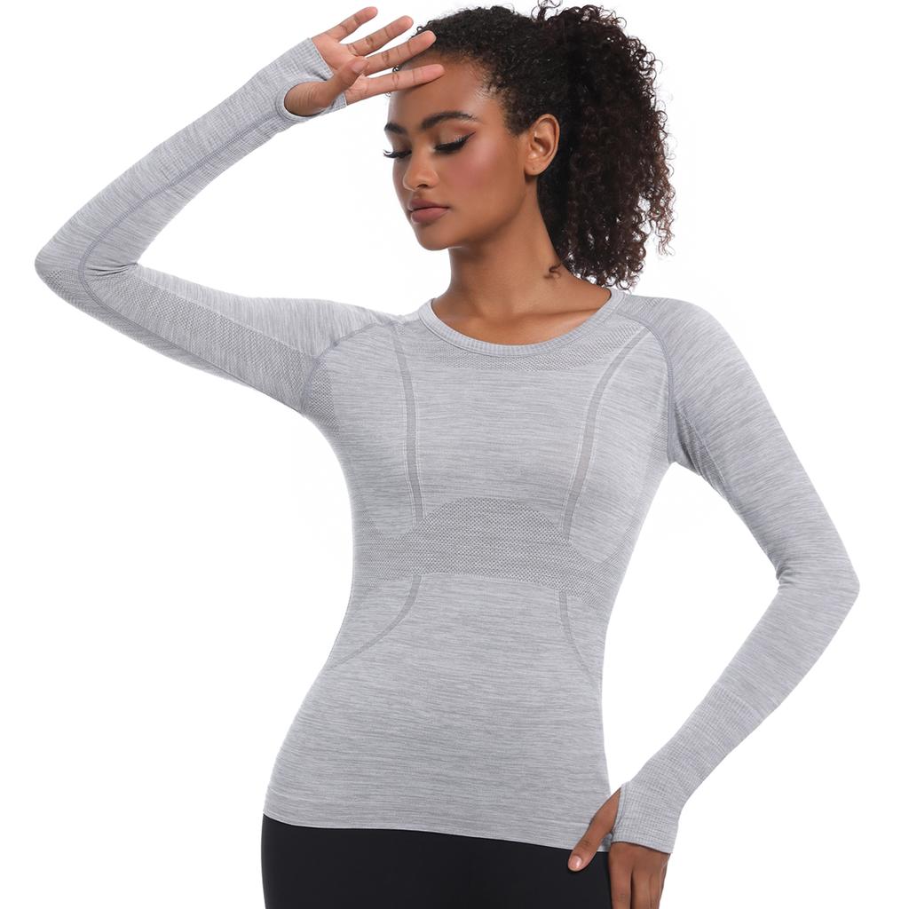 Auroth Long Sleeve Yoga Shirts With Thumb Hole Women Gym Sports Top Solid Color Running Slim Stretch Fitness Shirts