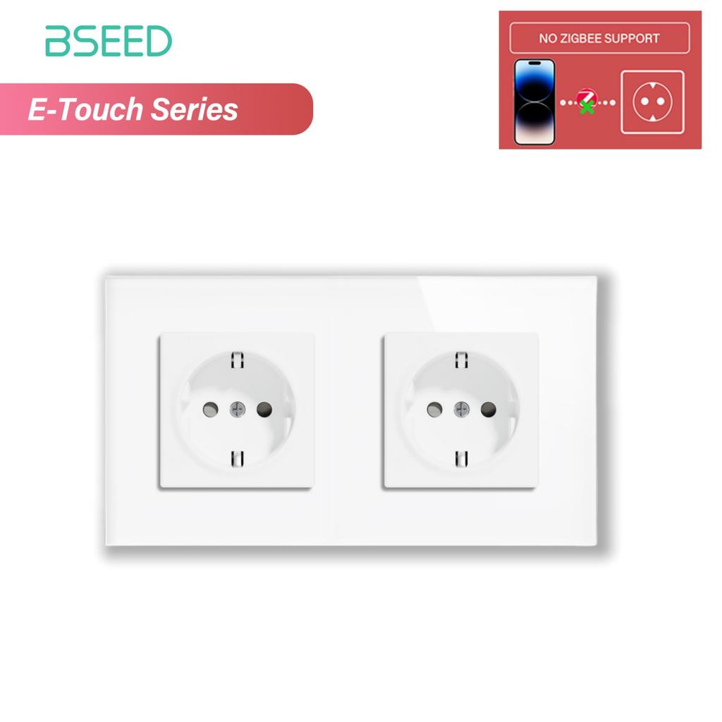BSEED 1/2/3/4-клавишный сенсорный выключатель Zigbee, стекло с розетками EU, умный настенный выключатель света, сенсорный экран, подсветка, серия E